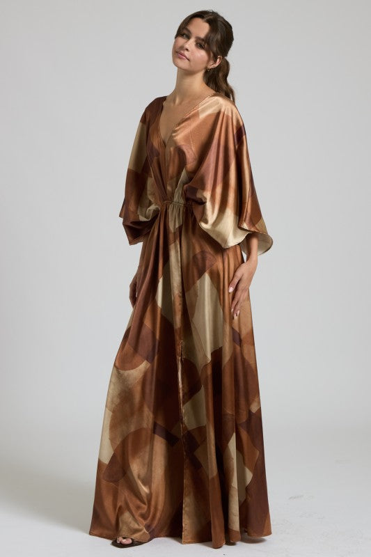 Satin Abstract Print Maxi Dress