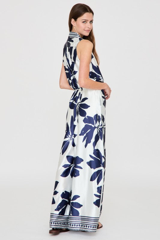 Navy Bloom Sleeveless Jumpsuit