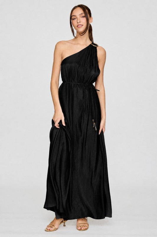 Black One-Shoulder Shimmer Maxi Dress