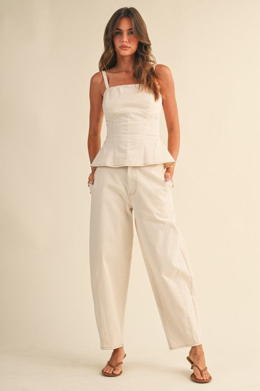 Cream Peplum Pants Set