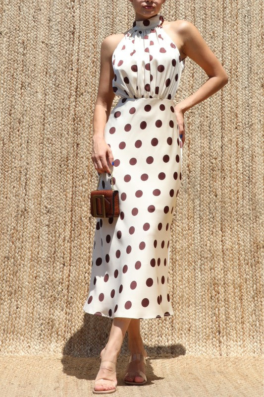 Mocha Polka Dot Halter Midi Dress 🤎