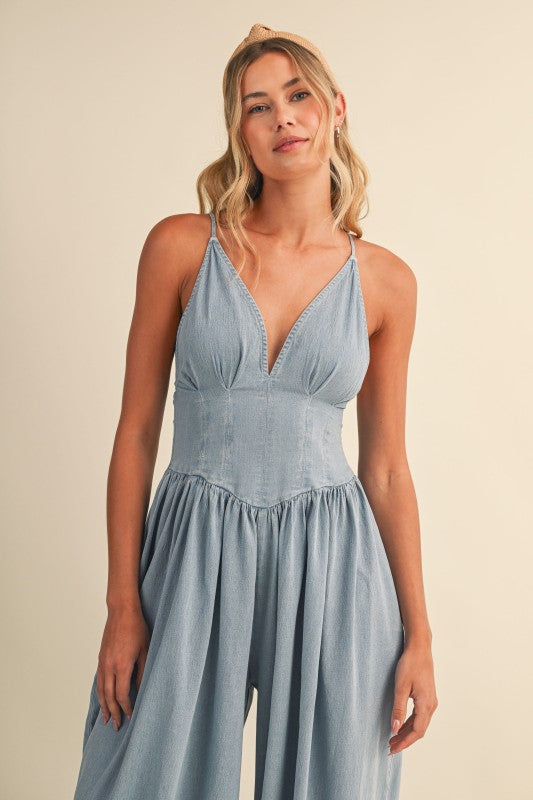 Light Wash Denim Balloon Jumpsuit