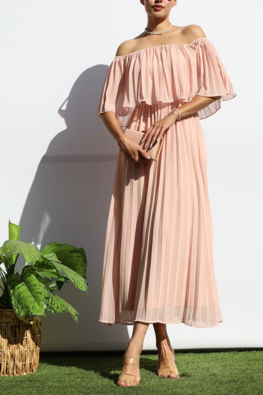 Rose Pleated Midi  Dress