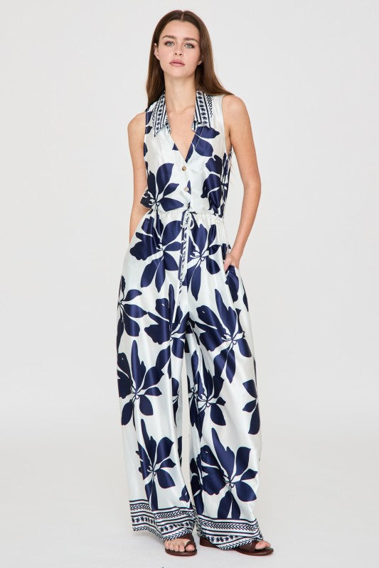 Navy Bloom Sleeveless Jumpsuit
