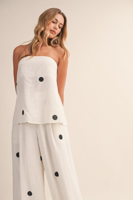 Polka Dot Strapless Pant Set – Off White/Black