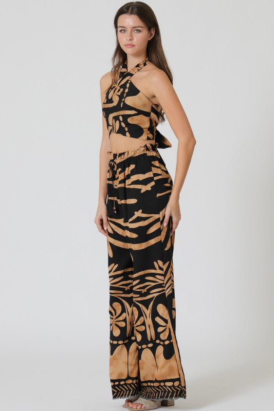 Tropical Noir Halter Pant Set