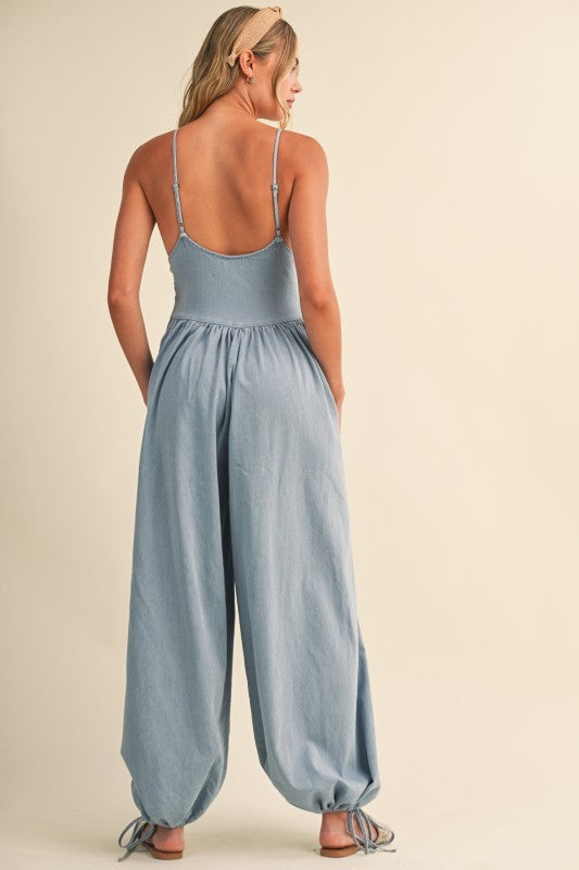 Light Wash Denim Balloon Jumpsuit