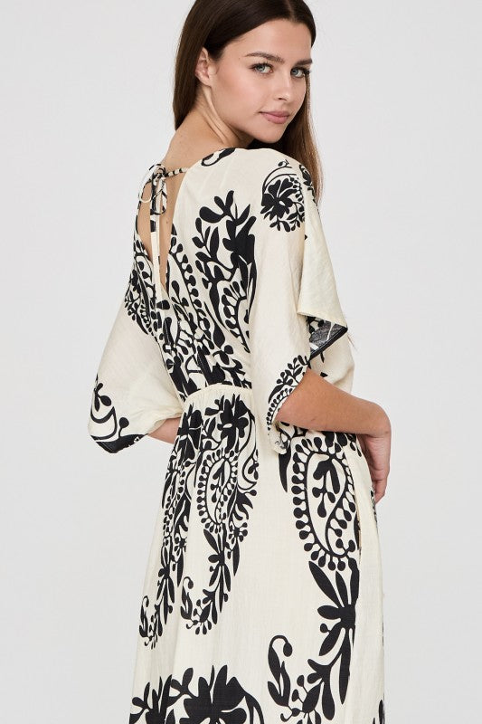 Monochrome Paisley Kimono Jumpsuit
