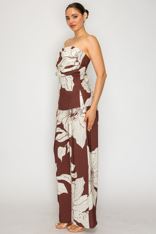 Floral Strapless Wide-Leg Pant Set