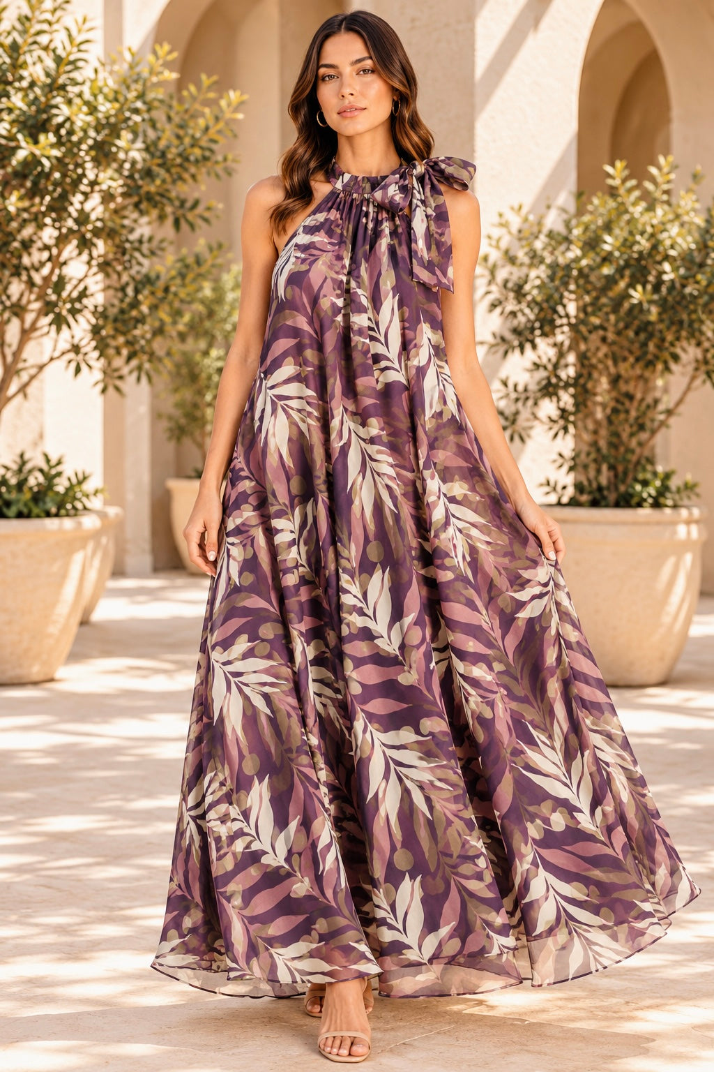 Italian Floral Halter Maxi Dress