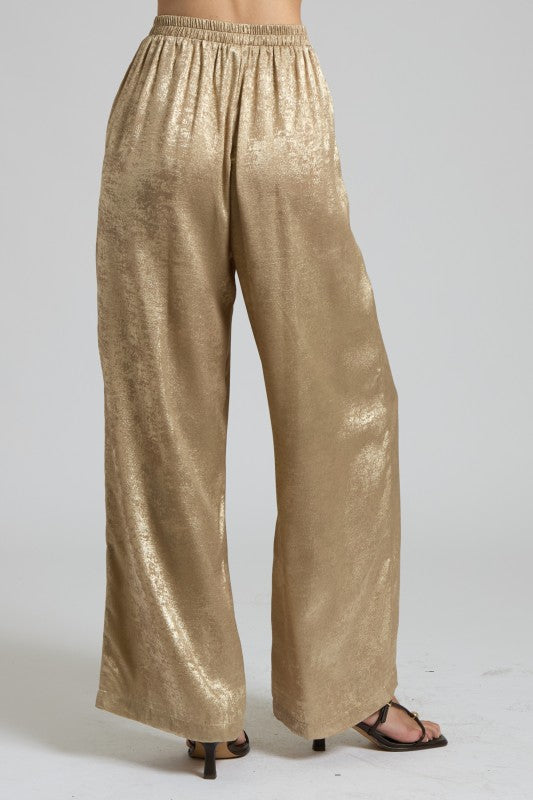 Metallic Gold Wide-Leg Two-Piece Set