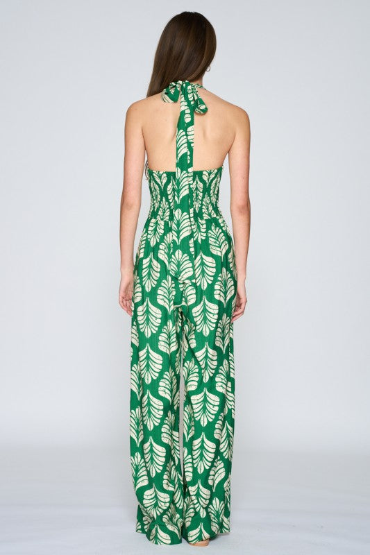 Emerald Palm Halter Jumpsuit