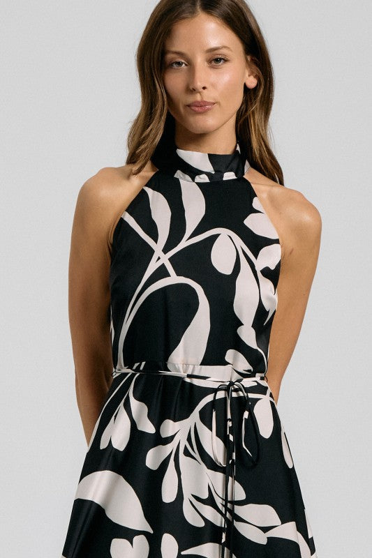 One-Shoulder Mixed Animal Print Maxi Dress