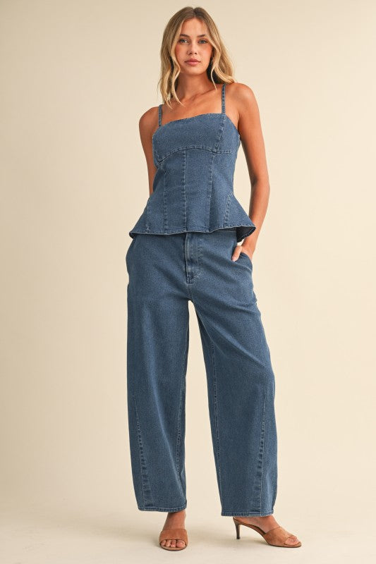 Denim Peplum Two-Piece Set