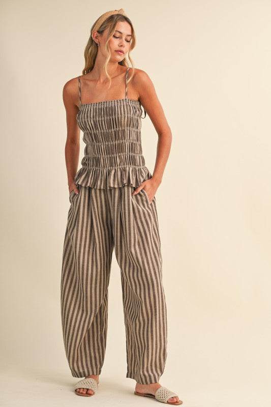 Striped Linen Blend Jumpsuit