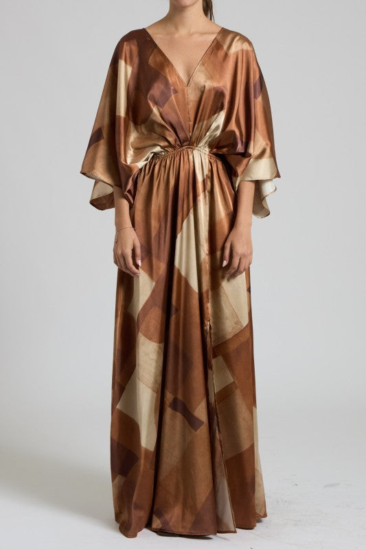 Satin Abstract Print Maxi Dress