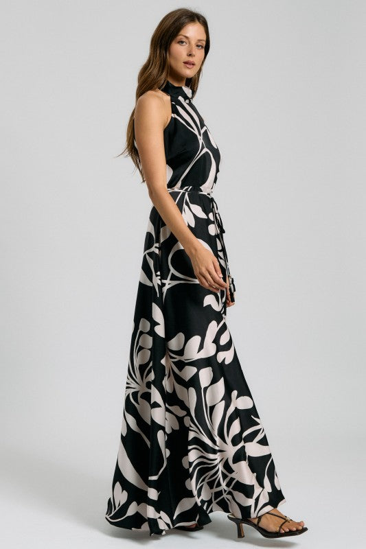 One-Shoulder Mixed Animal Print Maxi Dress