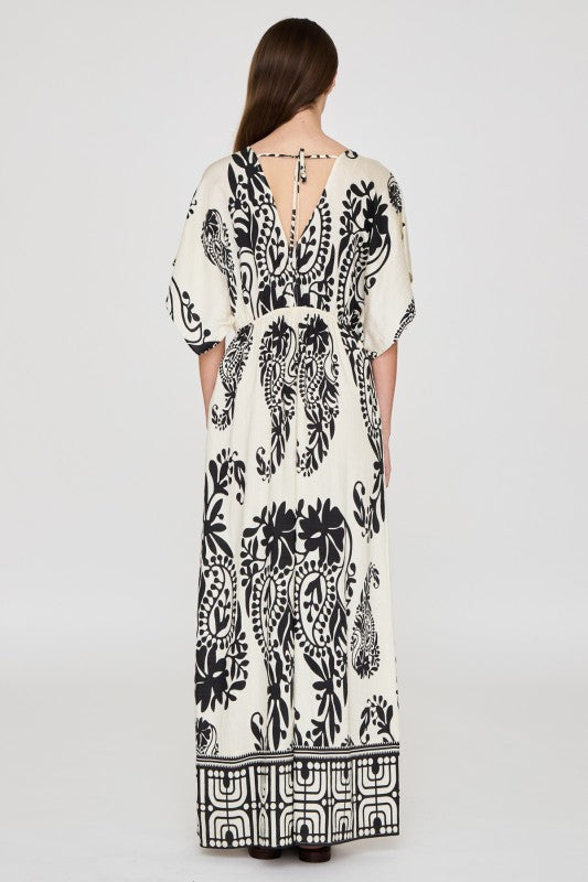 Monochrome Paisley Kimono Jumpsuit
