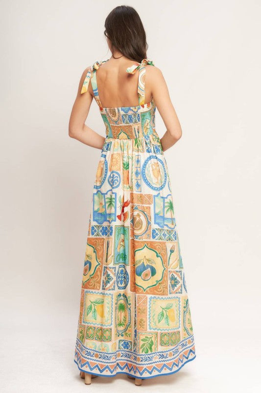 Mediterranean Breeze- Printed Maxi Dress