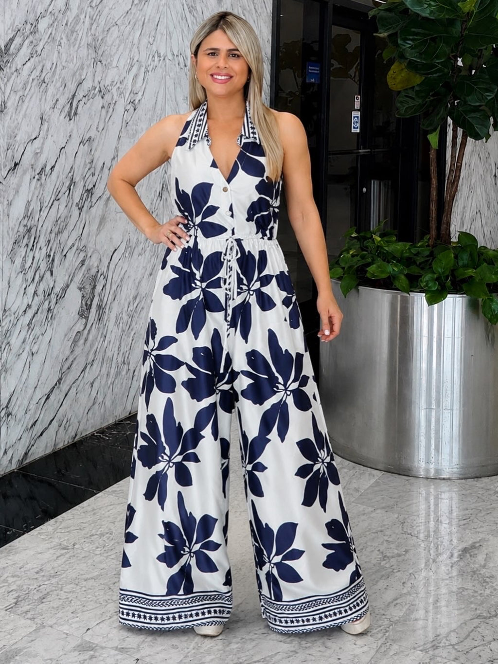 Navy Bloom Sleeveless Jumpsuit