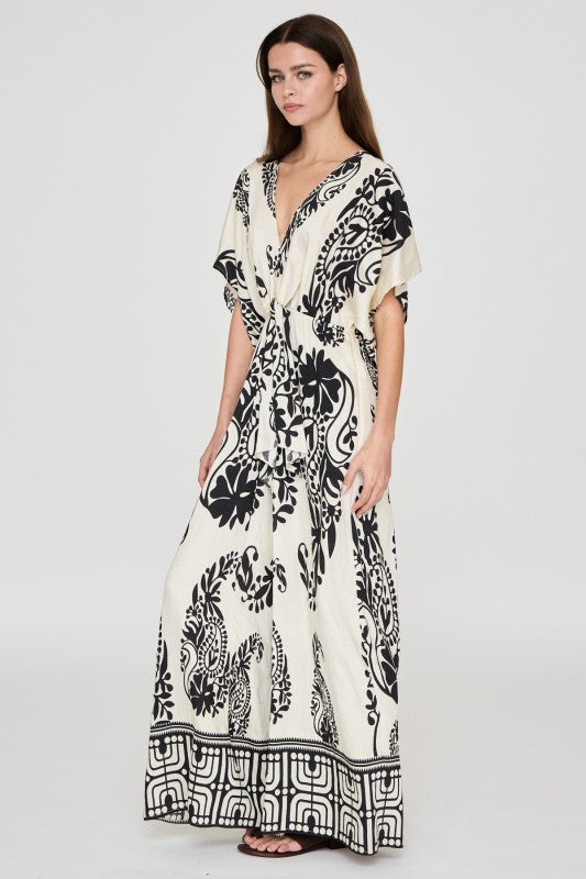 Monochrome Paisley Kimono Jumpsuit