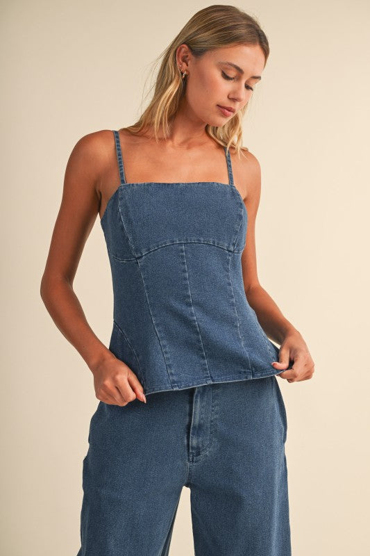 Denim Peplum Two-Piece Set