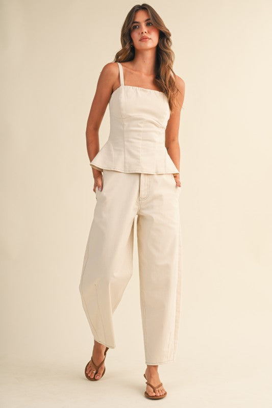 Cream Peplum Pants Set