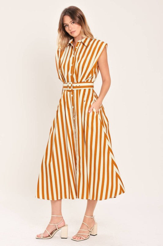 Golden Stripe Midi Dress