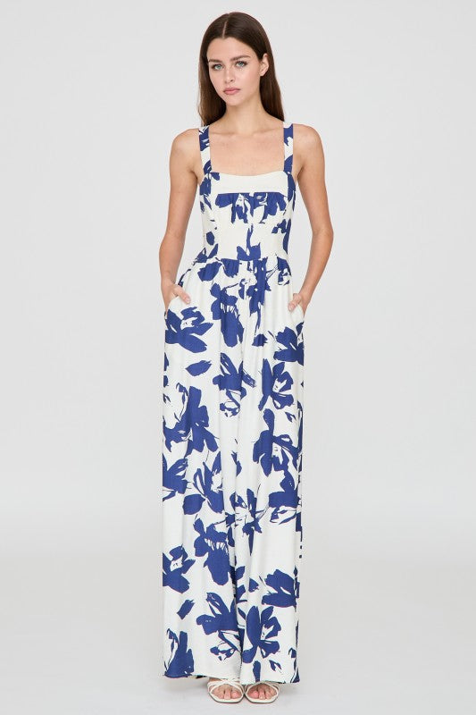 Blue Blossom Tie-Back Jumpsuit
