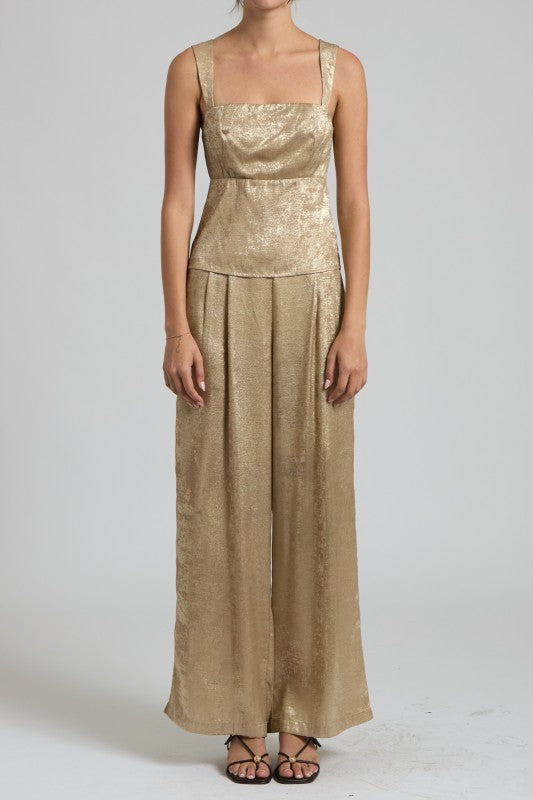 Metallic Gold Wide-Leg Two-Piece Set