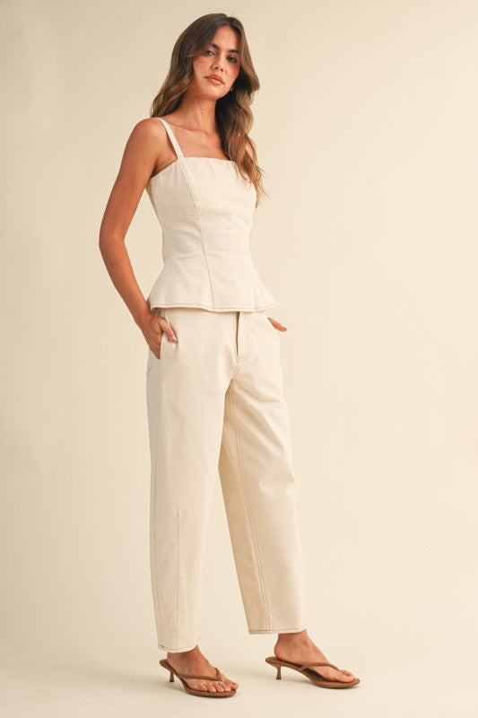 Cream Peplum Pants Set