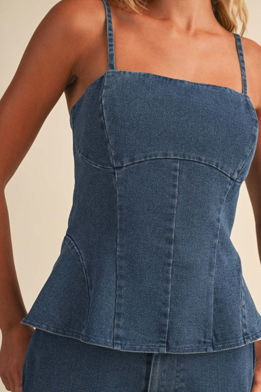 Denim Peplum Two-Piece Set
