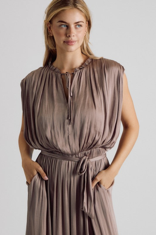 Satin Tie-Neck Wide Leg Jumpsuit