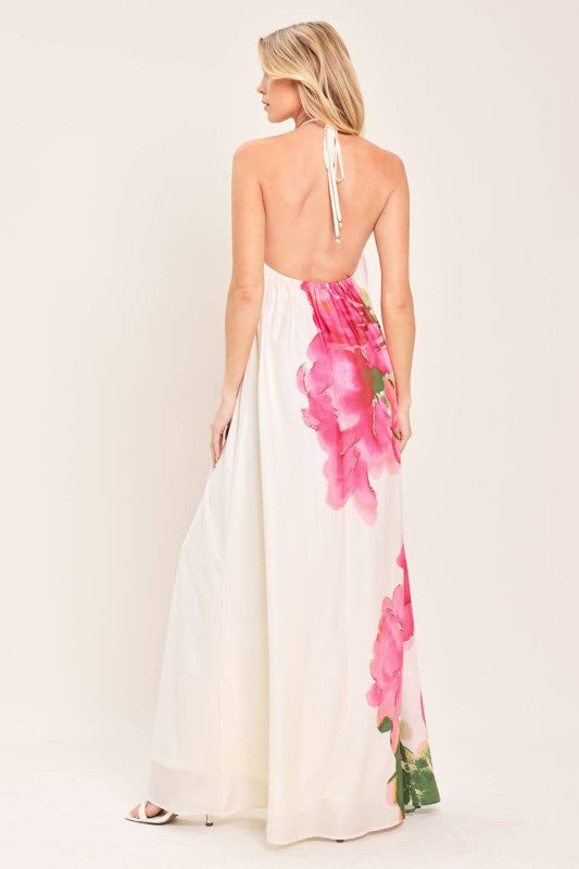 Rosé Bloom Halter Maxi Dress