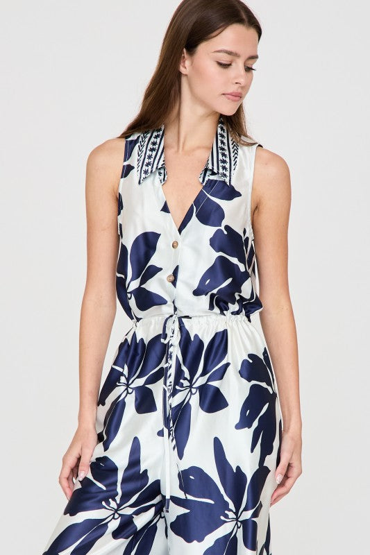 Navy Bloom Sleeveless Jumpsuit