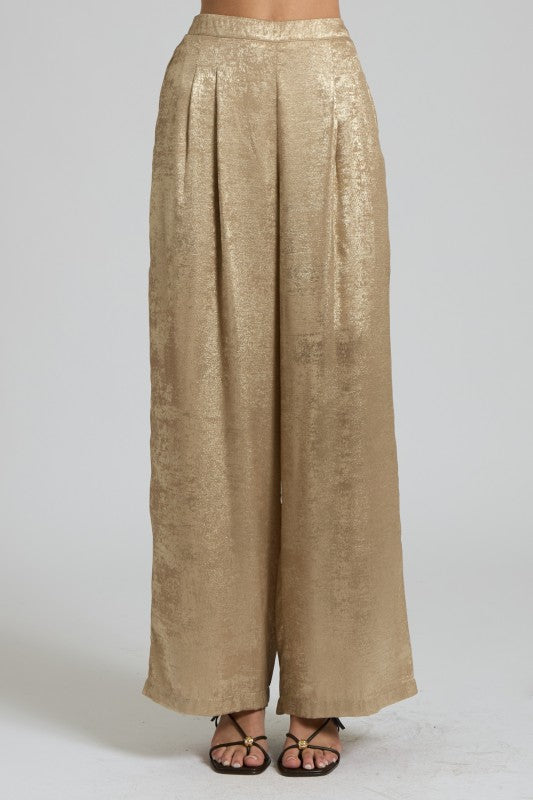 Metallic Gold Wide-Leg Two-Piece Set