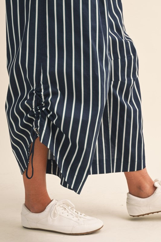 Navy Stripe Strapless Jumpsuit