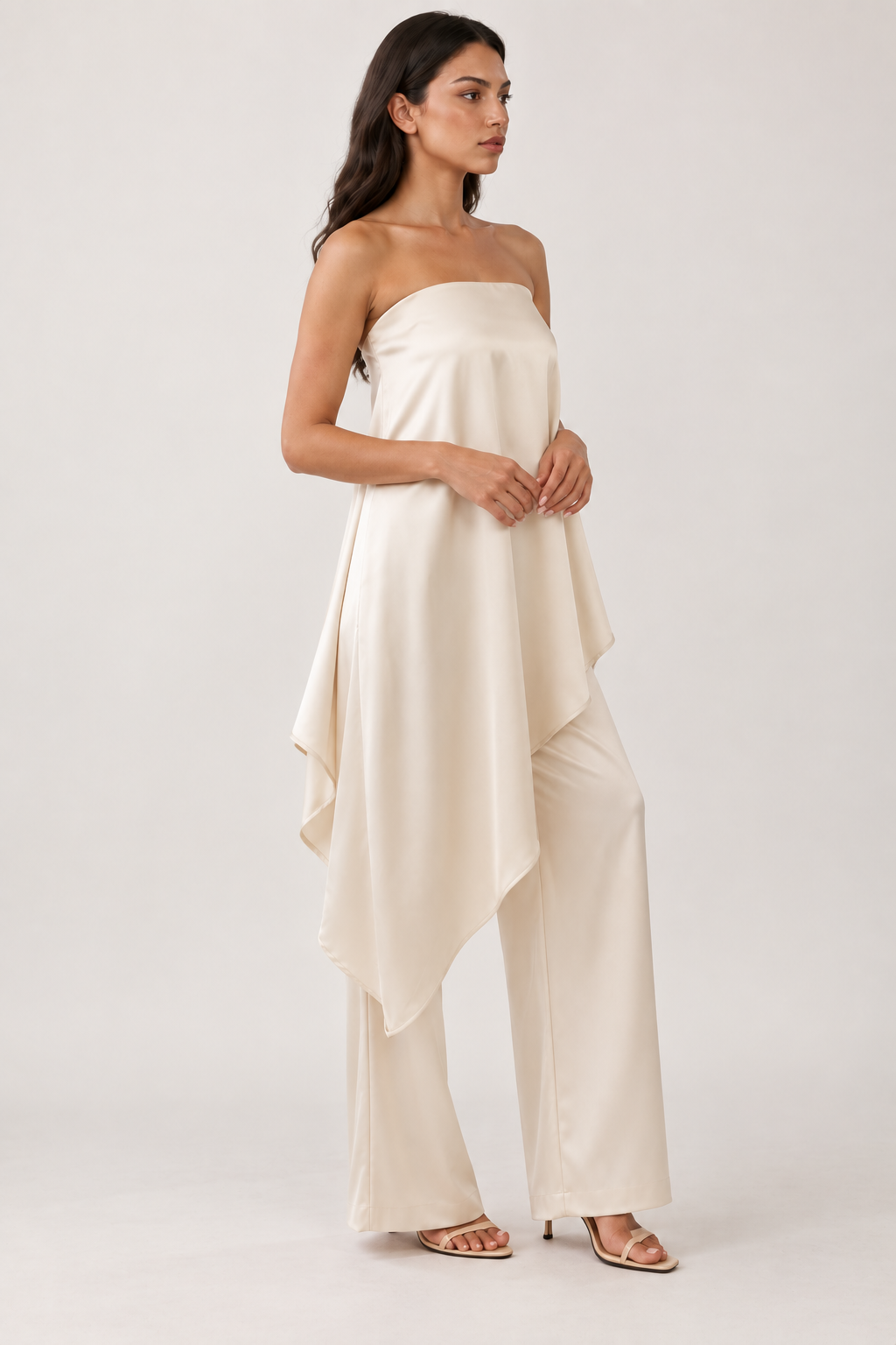 Champagne Asymmetrical Strapless Pant Set
