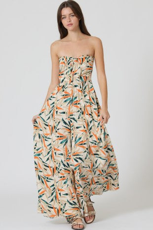 Tropical Print Strapless Jumpsuit