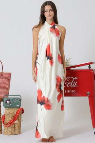 Scarlet Petals Maxi Dress