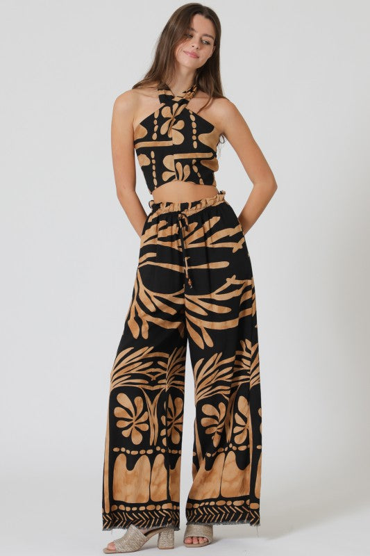 Tropical Noir Halter Pant Set