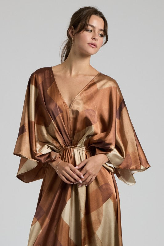 Satin Abstract Print Maxi Dress