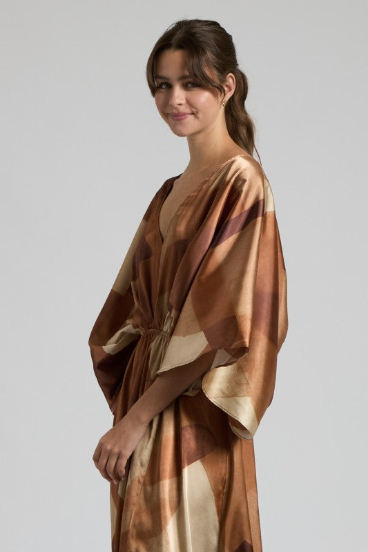 Satin Abstract Print Maxi Dress