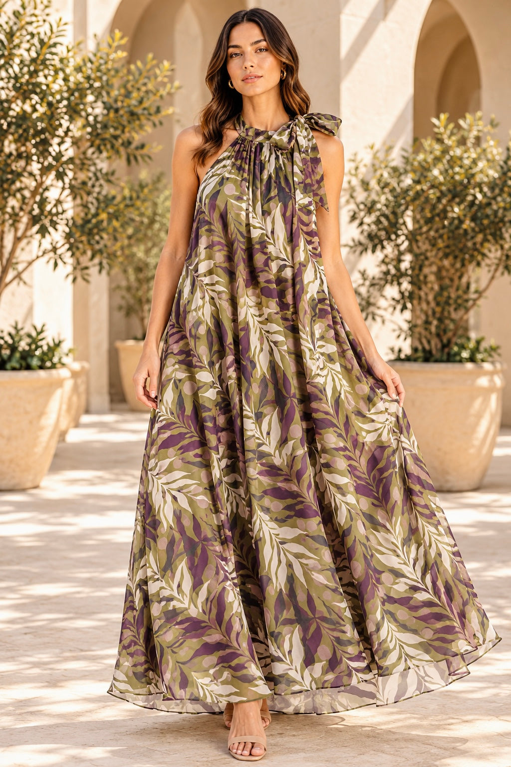 Italian Floral Halter Maxi Dress