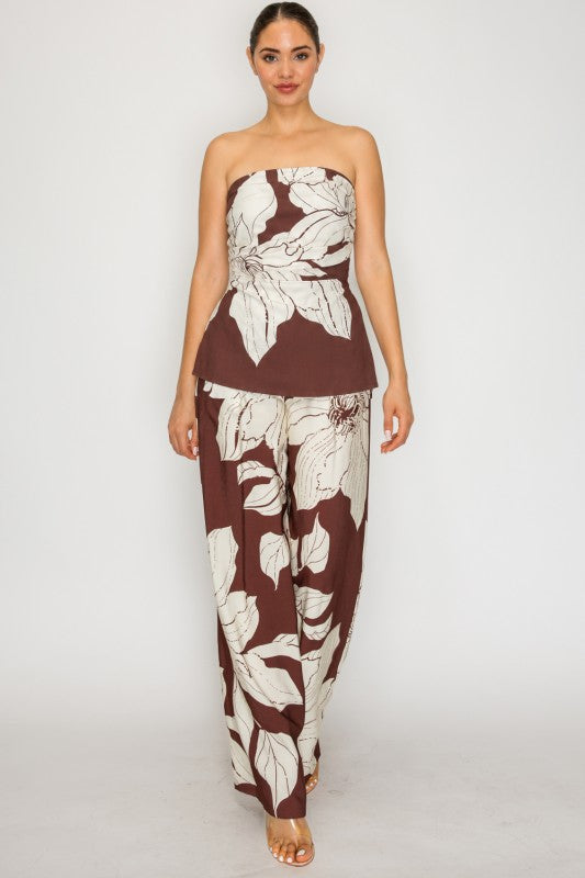 Floral Strapless Wide-Leg Pant Set