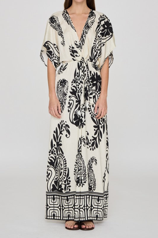 Monochrome Paisley Kimono Jumpsuit