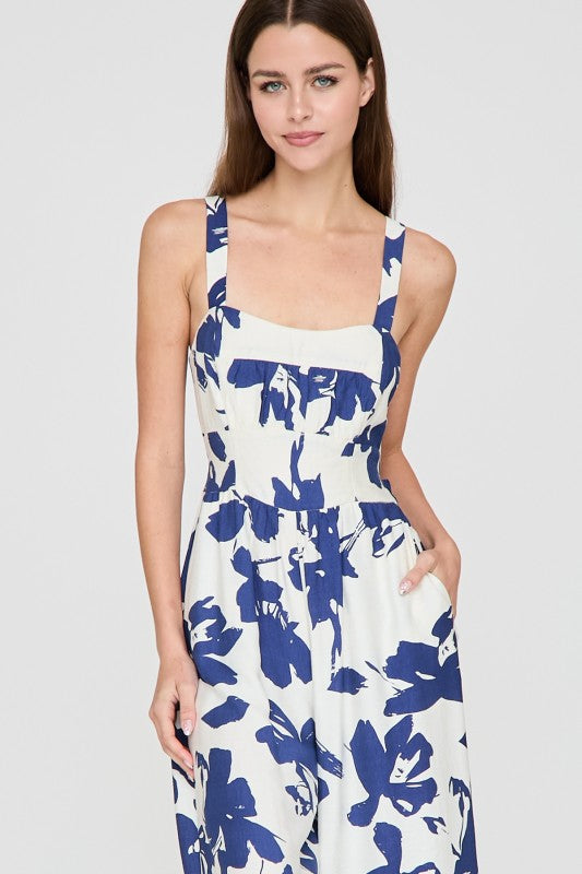Blue Blossom Tie-Back Jumpsuit