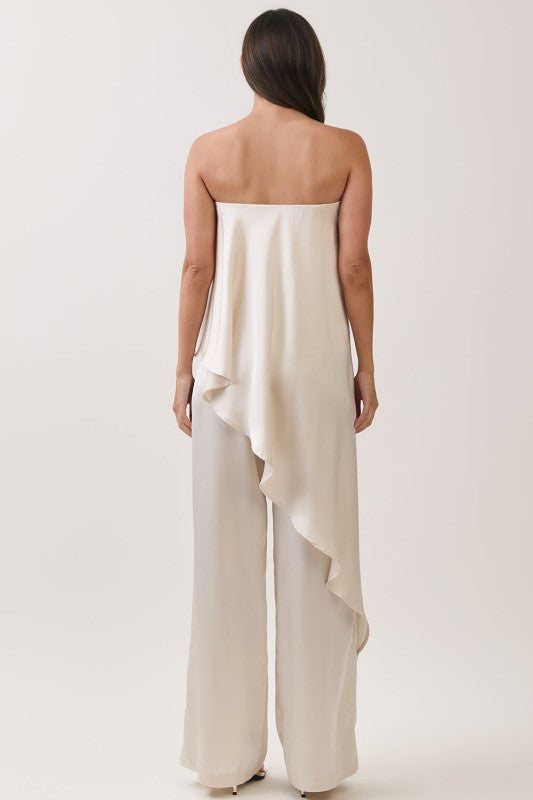 Champagne Asymmetrical Strapless Pant Set