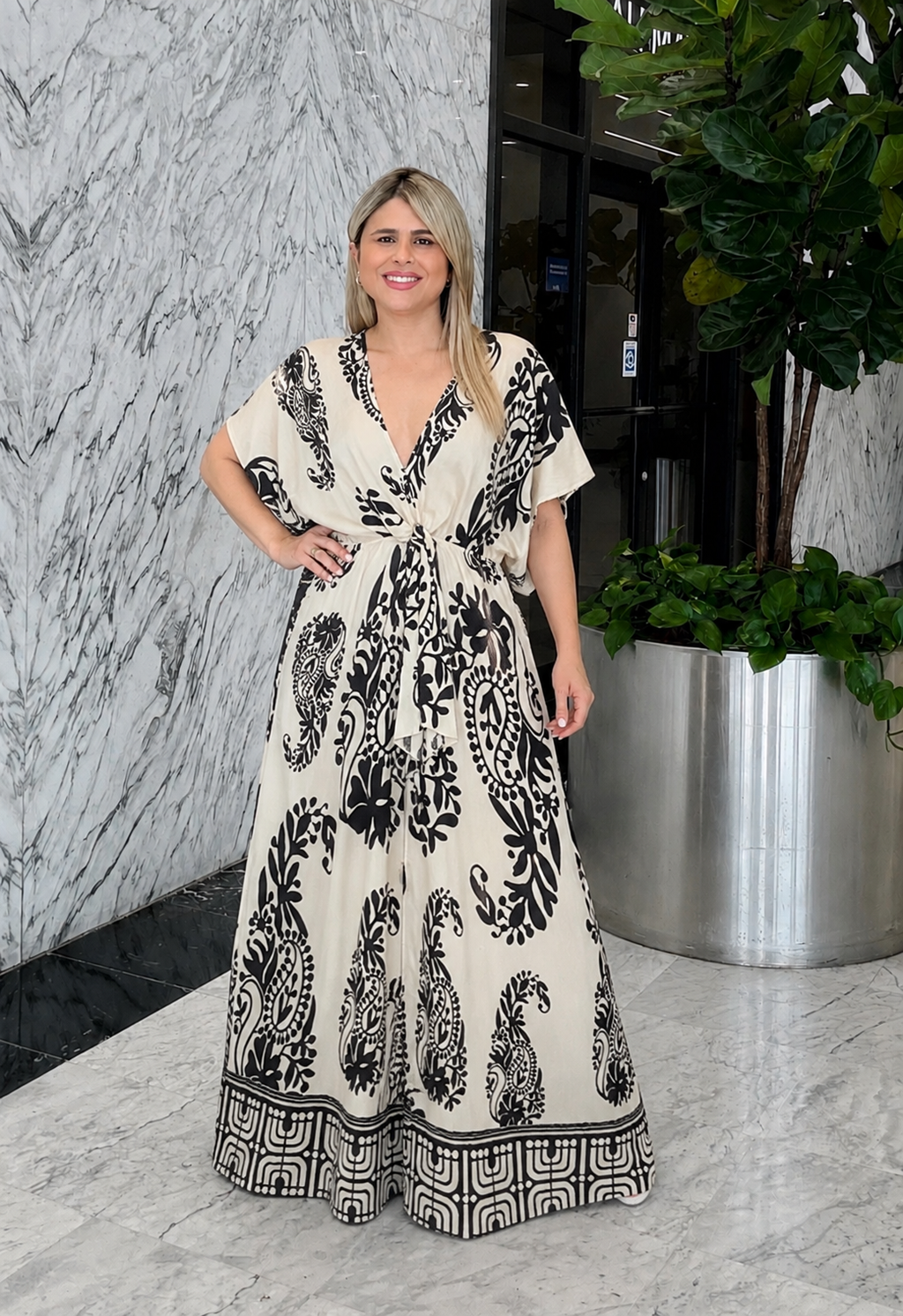Monochrome Paisley Kimono Jumpsuit
