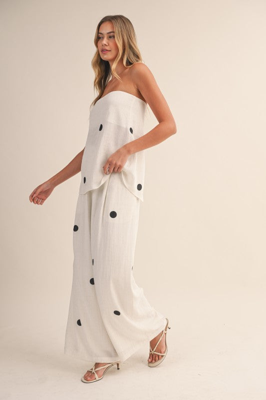 Polka Dot Strapless Pant Set – Off White/Black